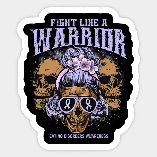 Eating disorders Awareness Skull Messy Bun Floral fight like Eating disorders warrior gift Sticker by Paula Tomberlin